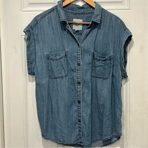 American Eagle Chambray Denim Top Soft Lyocell Button Front Short Sleeve XL